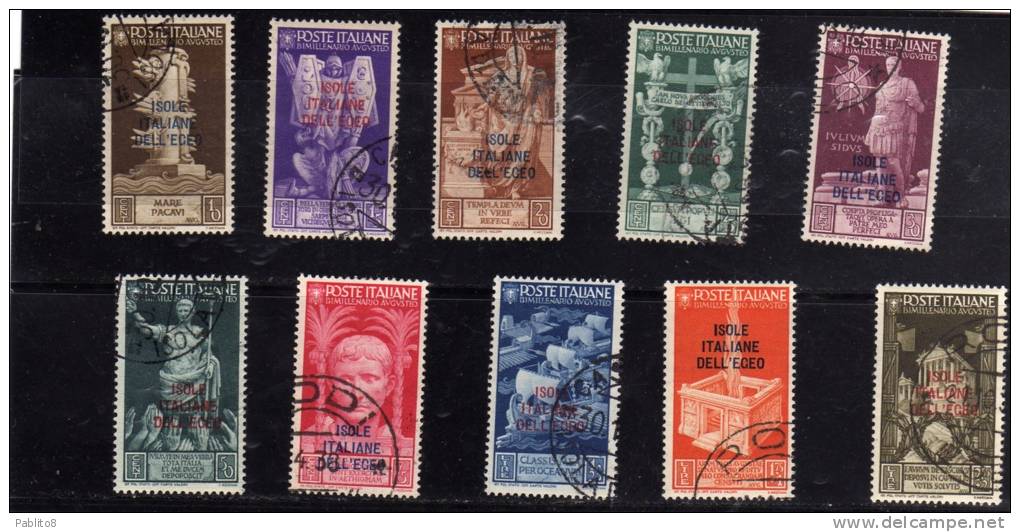 EGEO 1938 AUGUSTO SERIE COMPLETA ORDINARIA ORDINARY COMPLETE SET USATA USED OBLITERE' - Aegean