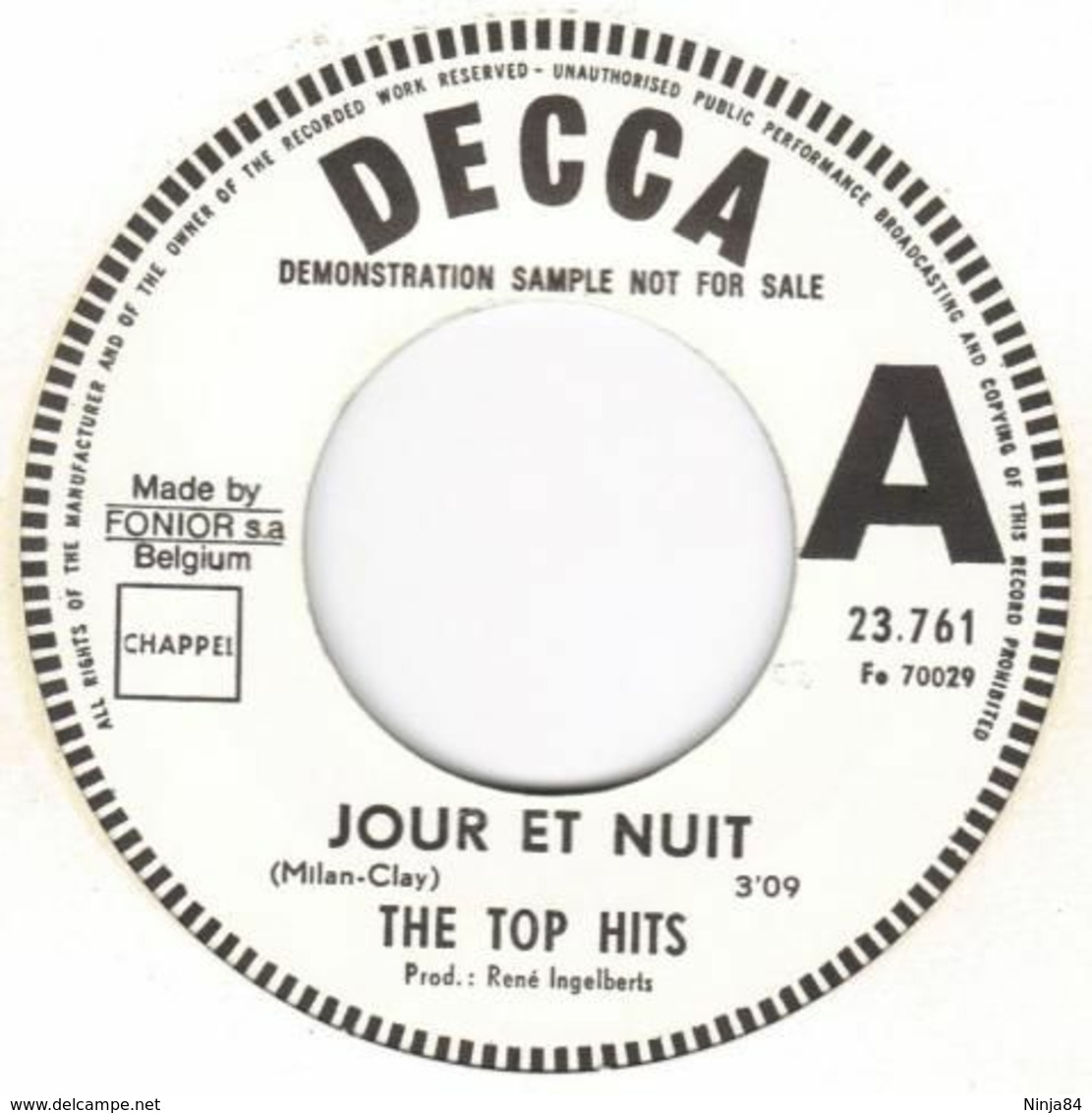 SP 45 RPM (7")  The Top Hits  "  Jour Et Nuit  "  Promo Belgique - Collectors