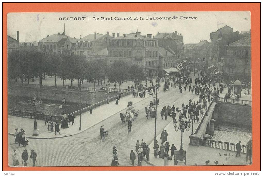 L041, Belfort, Pont Carnot Et Faubourg De France , Animée, Circulée  1908 - Franche-Comté