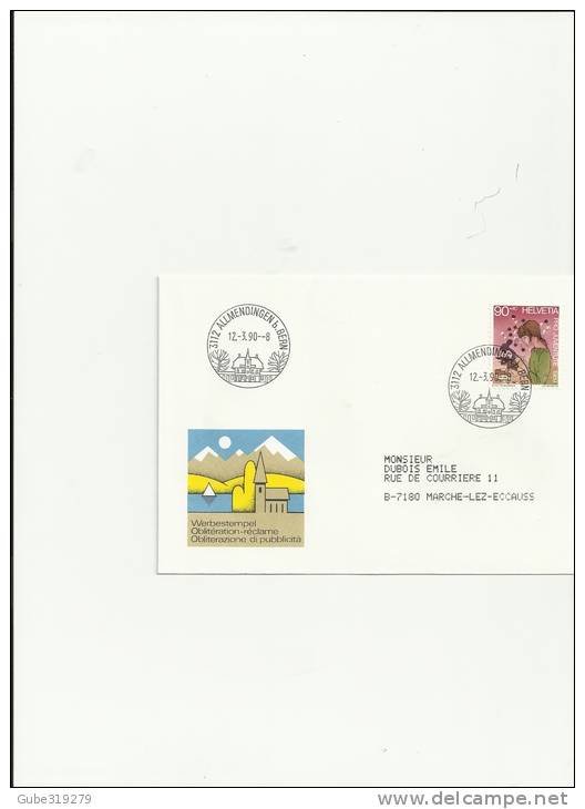 SWITZERLAND PRO JUVENTUTE 1990 -COVER  ADVERTISING ALLMENDINGEN B.BERN MILLER NR 1408 (OF CHF 0,90+40) 12.3.1990 - Lettres & Documents