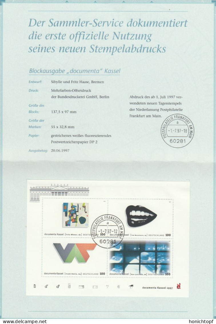 Deutschland; 1997; MiNr 1927/30 O Block 39; Dokumenta Kassel Sonderblatt - Otros & Sin Clasificación
