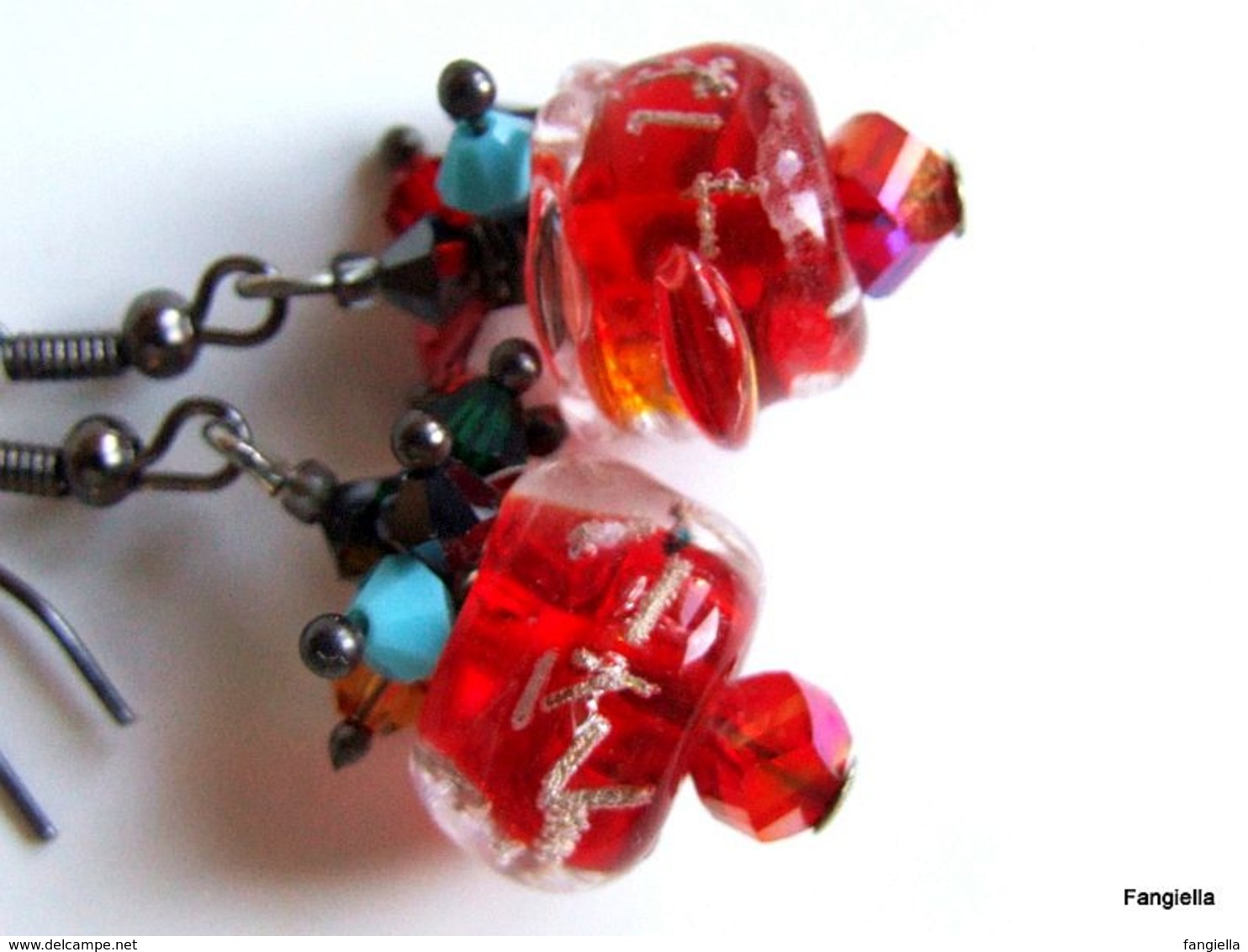 Boucles D'oreilles Rouges En Verre Filé Au Chalumeau Et Perles En Cristal Swarovski - Boucles D'oreilles