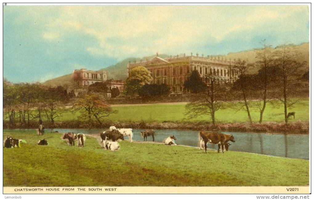 UK, United Kingdom, Chatsworth House From The South West, Old Unused Postcard [P7519] - Derbyshire