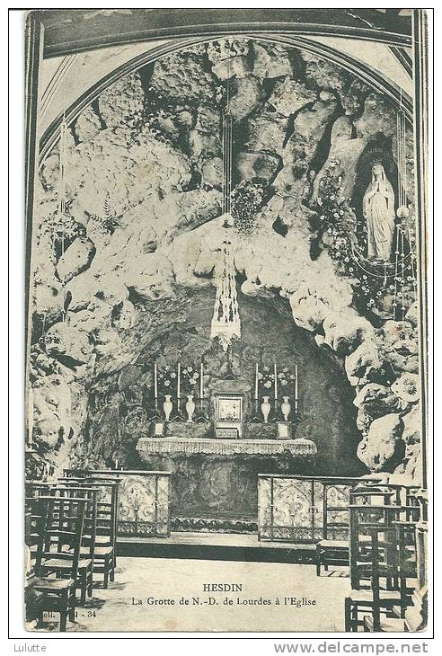 Hesdin La Grotte N.d De Lourdes A L'eglise 1908 - Hesdin