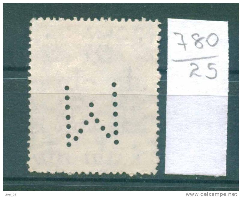 25K780 // - M - Perfin Perfores Perforiert Perforati Perforadas Romania Rumanien Roumanie Roemenie - Perfins