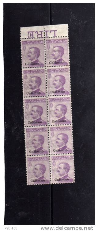 EGEO CALINO 1912 50 C MNH  STRISCIA DI 10 - Egée (Calino)