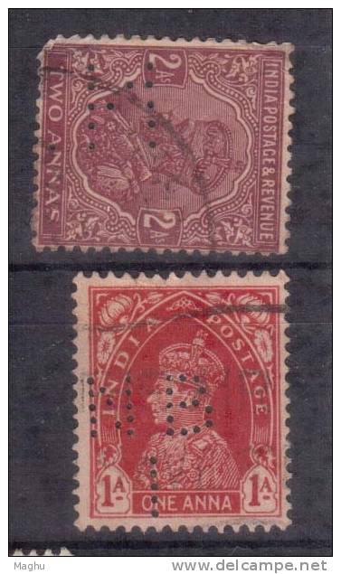 India Used 2 Diff., Perfin - 1911-35  George V