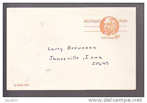 Postal Card - John Hancock - Equity Lodge No. 131, A.F. &amp; A.M. Janesville, Iowa - 1961-80