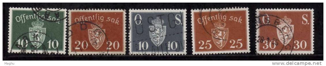 Norway Used Officials, 5 Diff., 1937, 1951, - Dienstmarken