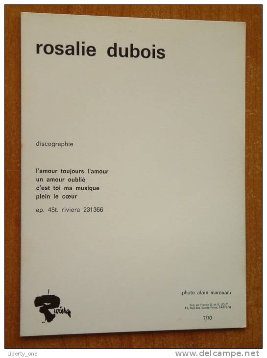 ROSALIE DUBOIS ( Riviera ) Photo Alain Marouani ( Anno 19.. - Zie Foto Voor Details ) ! - Autogramme