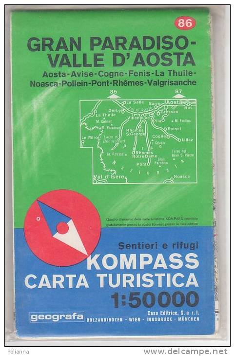 PAW/33 Carta Sentieri E Rifugi - G.PARADISO-V.D´AOSTA - Avise-Cogne-Fenis-La Thuile-Noasca-Pollein  Kompass 1975 - Topographische Kaarten