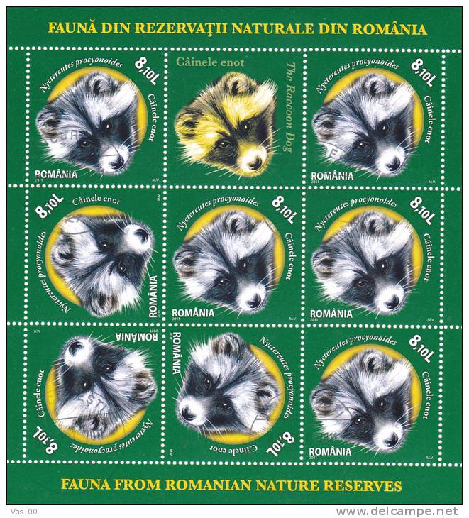 BIRDS,CHIENS  2011 USED  4X MINISHEET 8 STAMPS + LABELS ROMANIA. - Gebraucht
