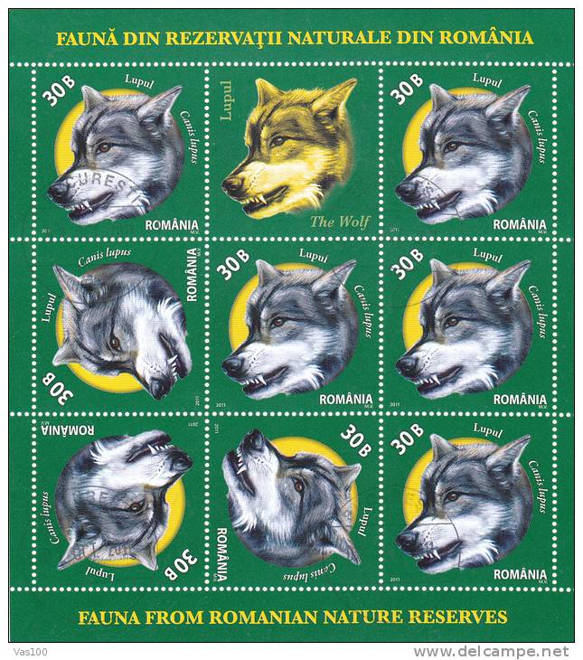 BIRDS,CHIENS  2011 USED  4X MINISHEET 8 STAMPS + LABELS ROMANIA. - Usati