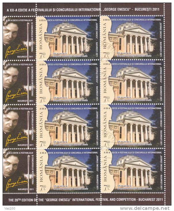 MUSIQUES GEORGE ENESCU FESTIVAL BUCHAREST  2011 USED  MINISHEET 8 STAMPS  ROMANIA. - Used Stamps
