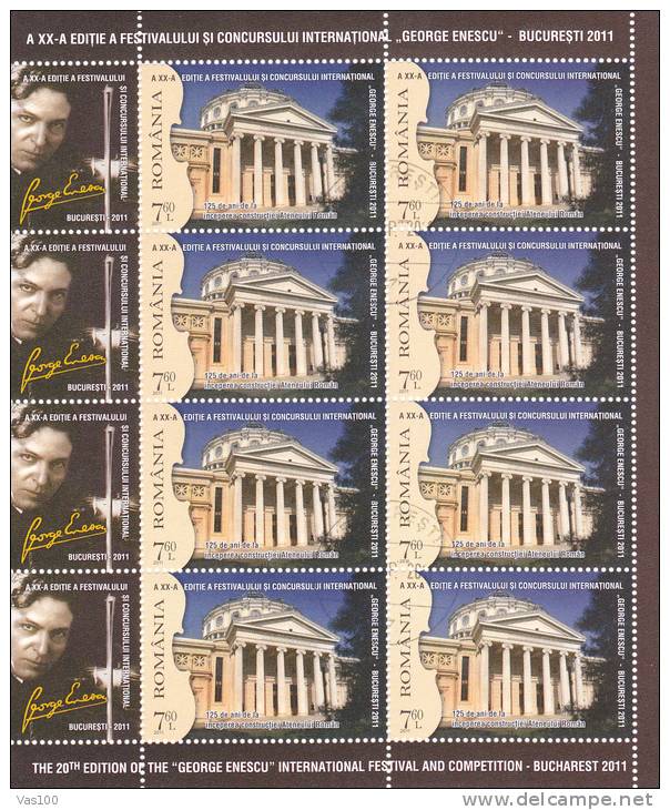 MUSIQUES GEORGE ENESCU FESTIVAL BUCHAREST  2011 USED  MINISHEET 8 STAMPS  ROMANIA. - Gebruikt