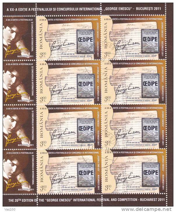 MUSIQUES GEORGE ENESCU FESTIVAL BUCHAREST  2011 USED  MINISHEET 8 STAMPS  ROMANIA. - Gebruikt