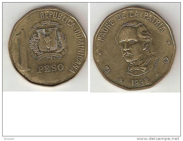 Dominican Republic 1 Peso 1992 Km 80.2  Unc - Dominicaine