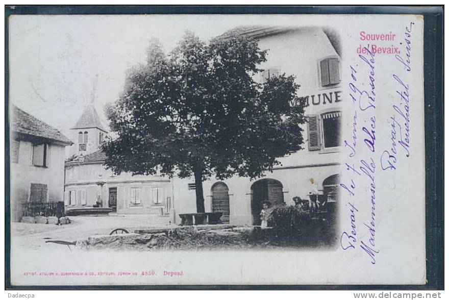 Souvenir De Bevaix, Eglise, Clocher, Animée, - Bevaix