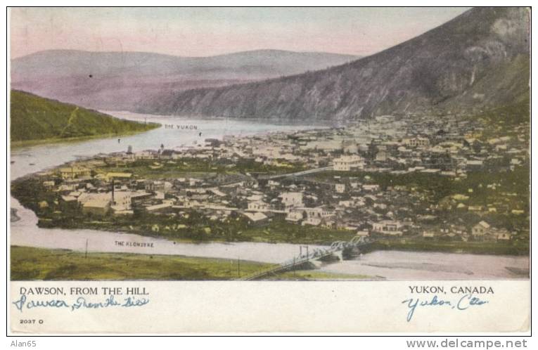 Dawson Yukon Canada, Klondike River Aerial View Of Town, C1900s Vintage Postcard - Yukon