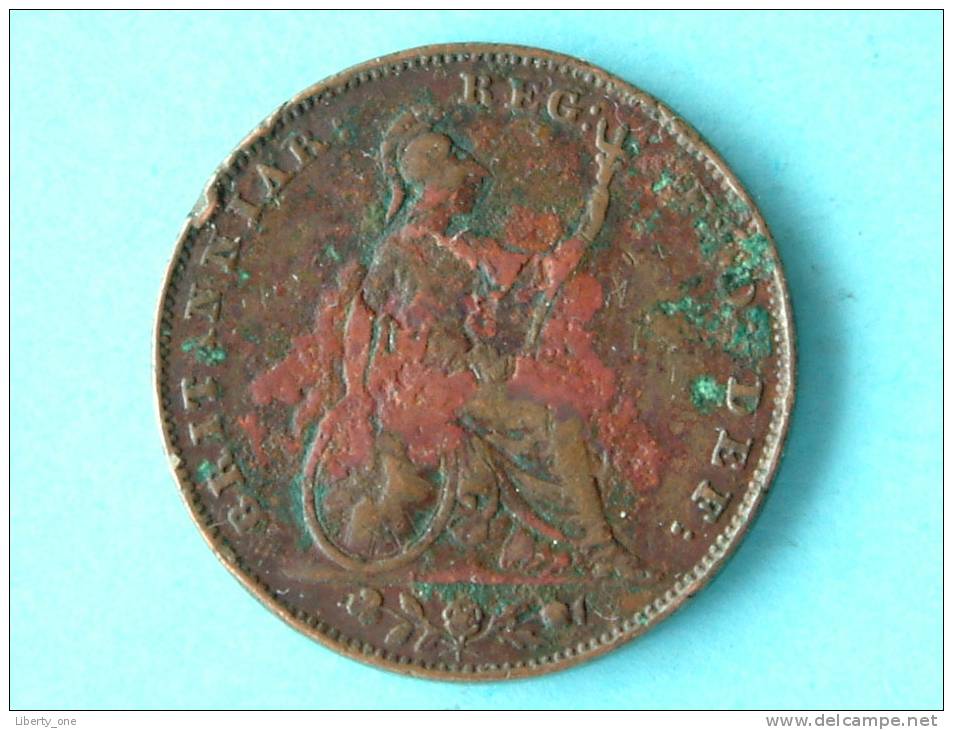 1853 - FARTHING ( Young Head ) / KM 725 ( Uncleaned - For Grade, Please See Photo ) ! - B. 1 Farthing