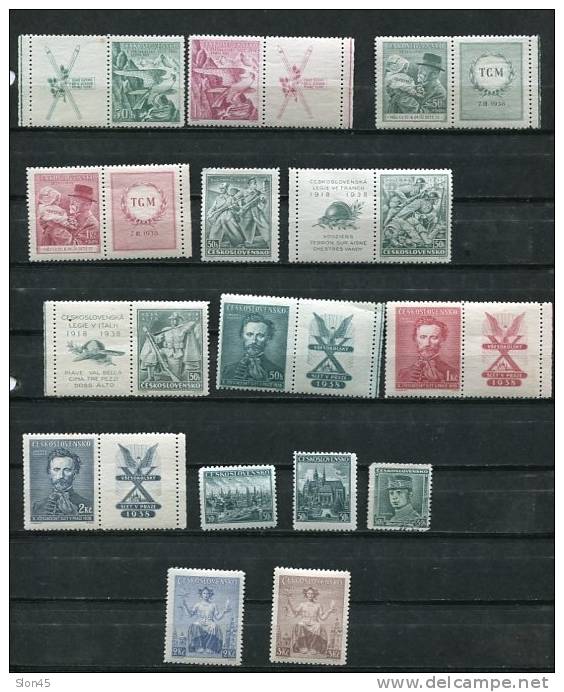 Czechoslovakia 1938 Mi 387-405 MNH/MH Complete Year(-2 Stamps)+Blocks - Nuevos