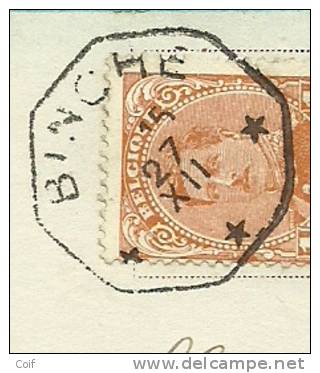 135 Op Kaart Met Telegraafstempel BINCHE Als Noodstempel Gebruikt - Fortune (1919)