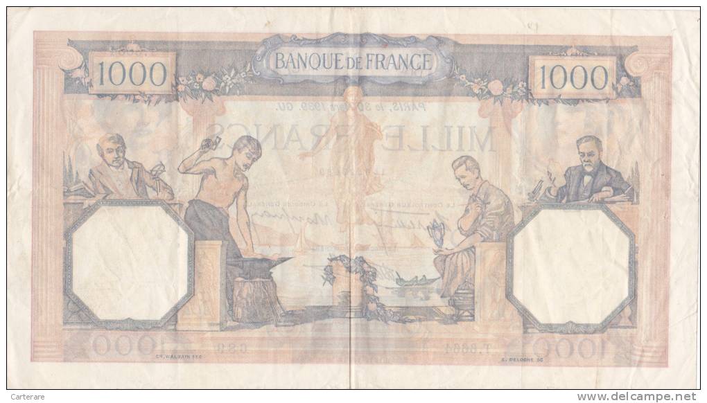 1000  FRANCS,MILLE FRANCS,PARIS,billet De FRANCE,30 Mars 1939,T 6664 Cotée,Cérès Et Mercure - 1 000 F 1927-1940 ''Cérès Et Mercure''