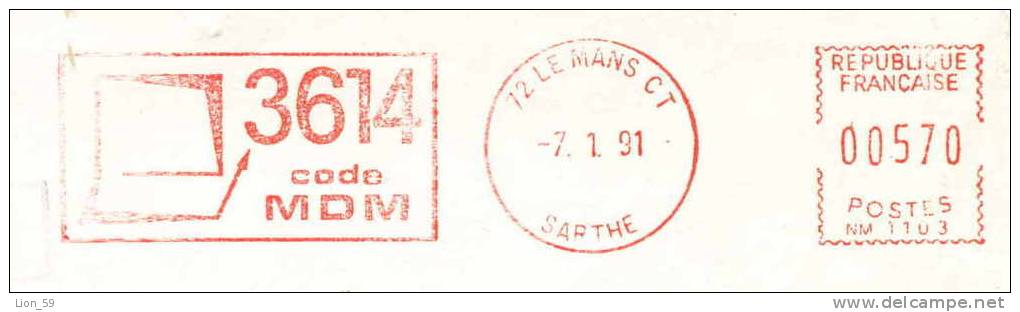 13597 / 72 LE MANS CT - 7.1.1991 - SARTHE / 3614 CODE MDM / LES MUTUELLES DU MANS ASSURANCES / PAR AVION Lettre France - Postleitzahl