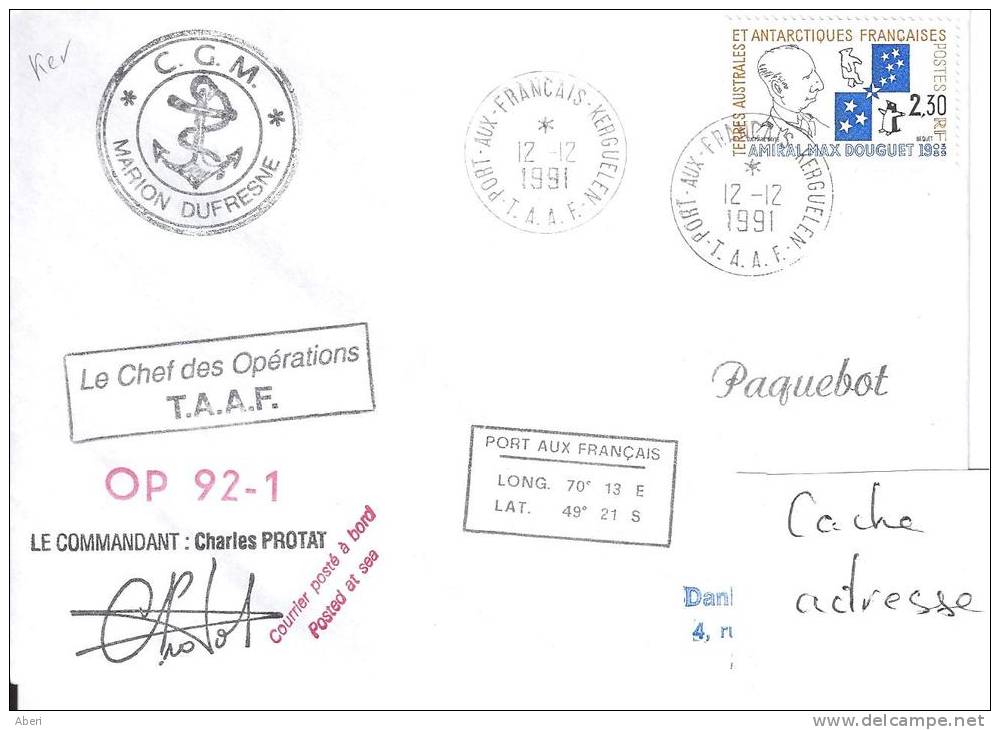 7186  MARION DUFRESNE - OP 92-1 - KERGUELEN - 1991 - Lettres & Documents