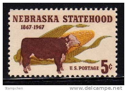 1966 USA Nebraska Statehood Stamp Sc#1328 Steer Ox Cattle Cow Corn - Vaches