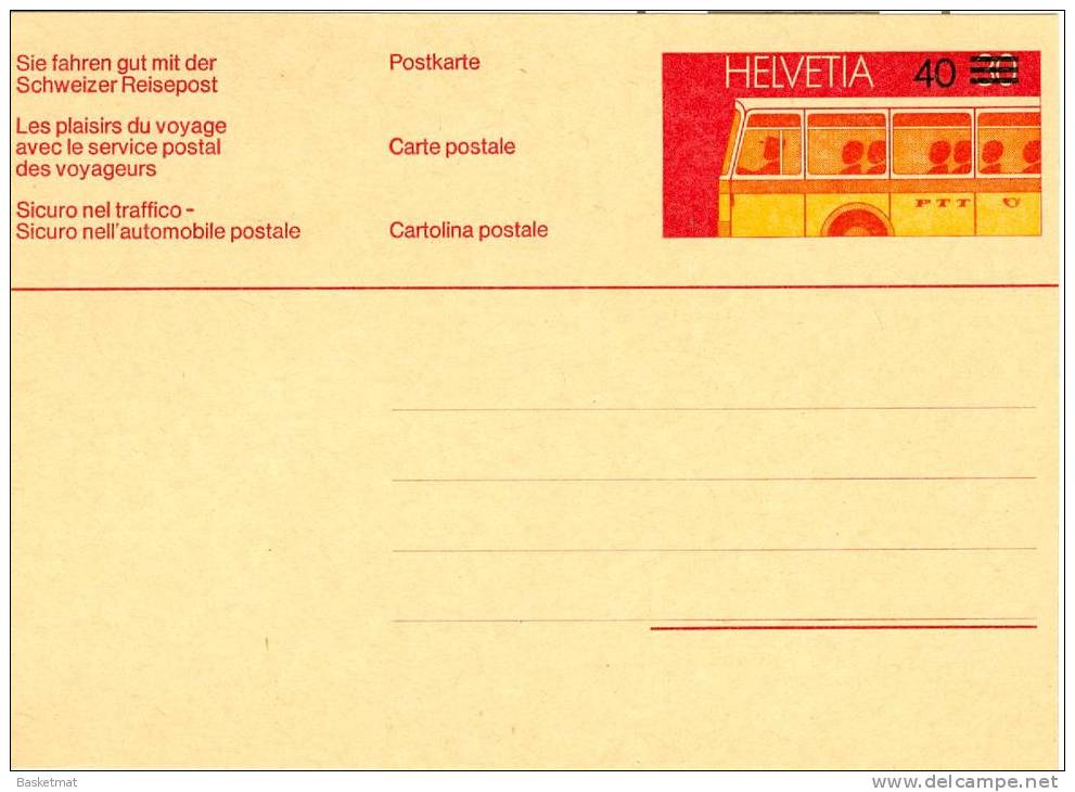 SUISSE ENTIER POSTAL BUS 30 SURCHARGE 40 - Bus