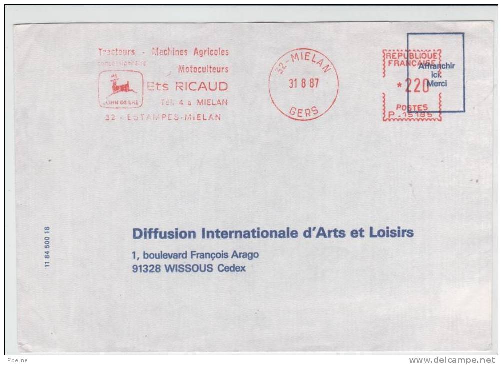 France Cover With Meter Cancel Mielan Gers 31-8-1987 - Brieven En Documenten