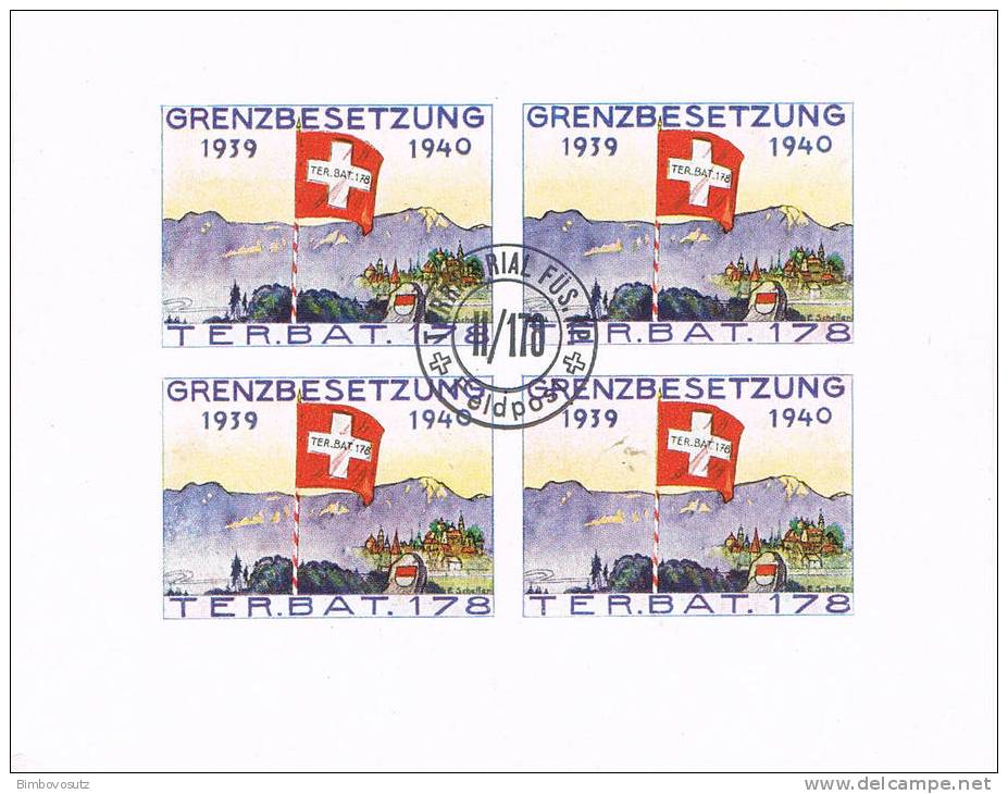 Grenzbesetzung 1939-40 Ter. Bat. 178  Viererblock  Gestempelt II/178  ** - Labels