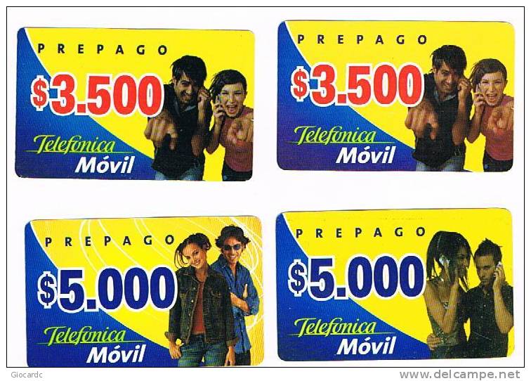 CILE (CHILE) - TELEFONICA   (RECHARGE GSM) -  MOVIL: LOT OF 4 DIFFERENT             - USED  - RIF. 439 - Chile