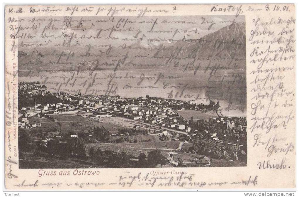 Gruss Aus Ostrowo Vogelschau Panorama Offizier Casino Ostrów Wielkopolski 4.10.1901gelaufen - Posen