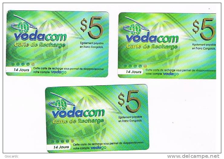 CONGO  (DEMOCRATIC REPUBLIC EX ZAIRE)  - VODACOM (GSM RECHARGE) - $ 5 LOT OF 3 DIFFERENT   - USED   -  RIF. 501 - Congo