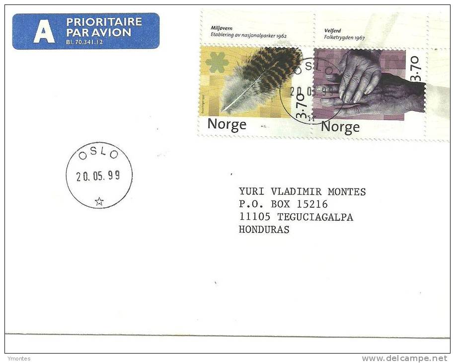 Cover Norway To Honduras 1999 - Lettres & Documents