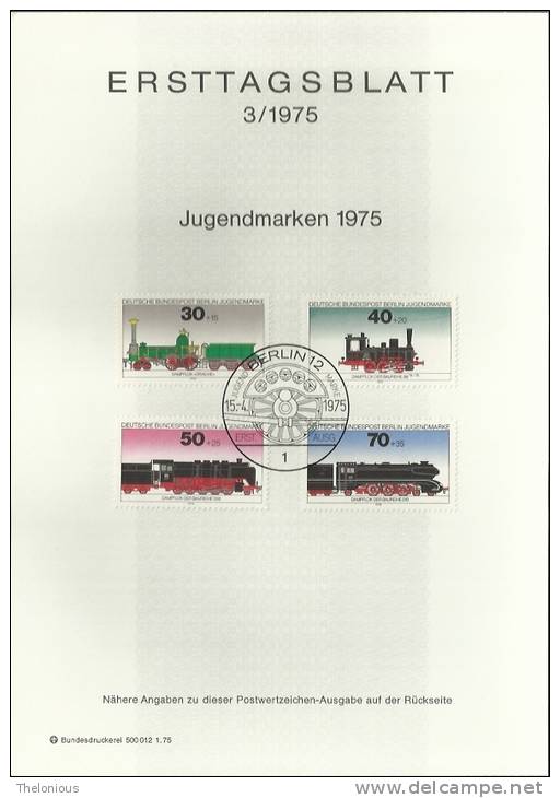 # 1975 Berlino - ETB N. 3 (ERSTTAGSBLATT) - 1e Jour – FDC (feuillets)