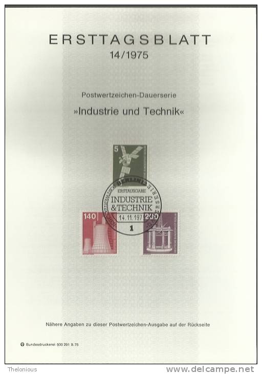 # 1975 Berlino - ETB N. 14 (ERSTTAGSBLATT) - 1e Jour – FDC (feuillets)