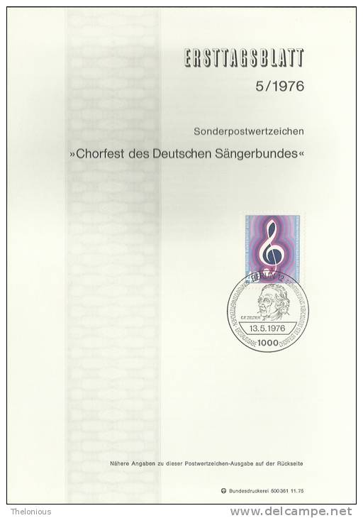 # 1976 Berlino - ETB N. 5 (ERSTTAGSBLATT) - 1e Dag FDC (vellen)