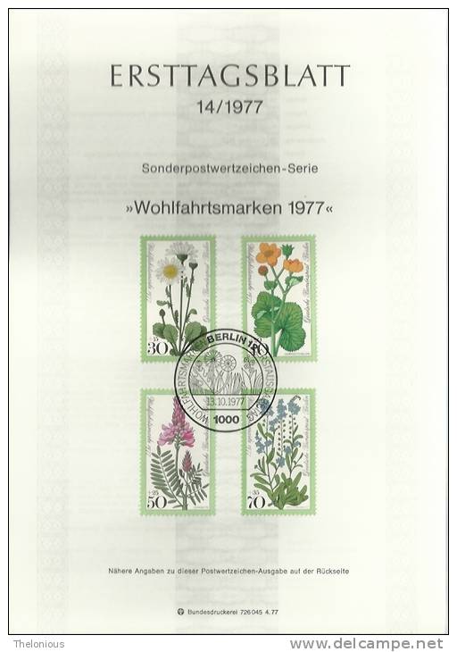 # 1977 Berlino - ETB N. 14 (ERSTTAGSBLATT) - 1e Dag FDC (vellen)