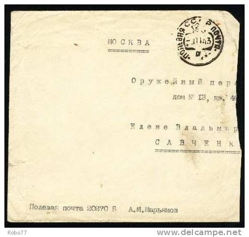 1943 Russia, USSR.  Millitary, Feldpost, Fieldpost. Sent To Moskva. Polevaja Po&#269;ta SSSR 3.11.43. (Q12008) - Storia Postale