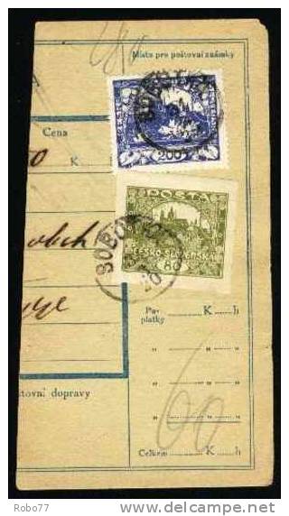 Czechoslovakia Parcel Card Franked With Hradcany.  Uni&#269;ov 14.IX.20.   (A02045) - Cartes Postales