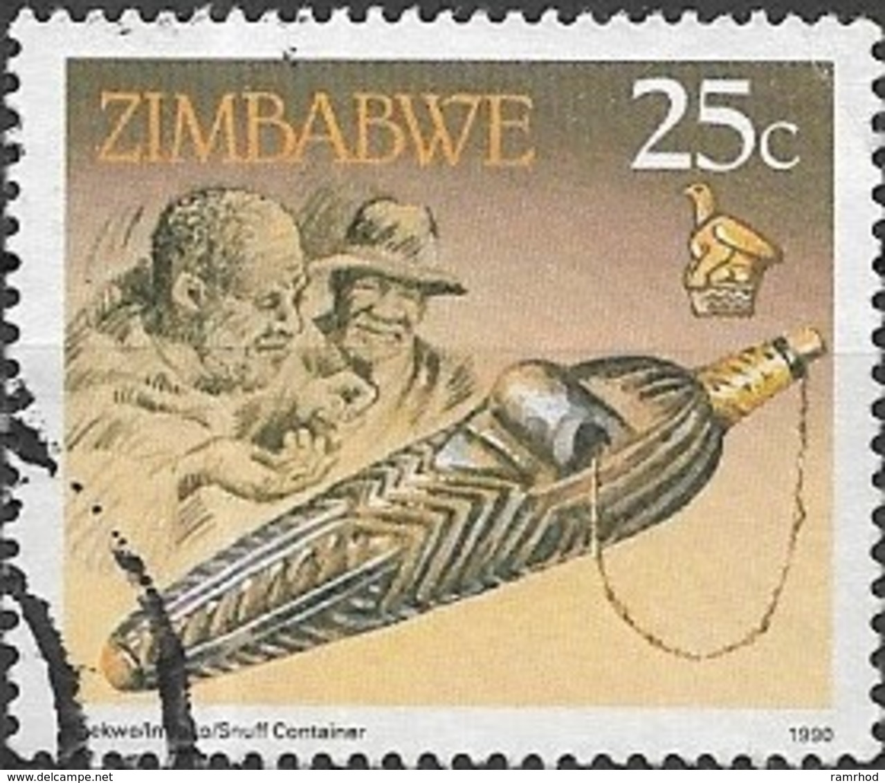 ZIMBABWE 1990 Cultural Artifacts  - 25c. Snuff Container FU - Zimbabwe (1980-...)