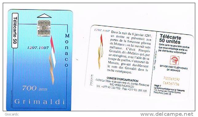 MONACO - OFFICE TELEPHONE (CHIP) - 1996 1297.1997 700 ANS GRIMALDI     - USED  -  RIF. 3898 - Monace