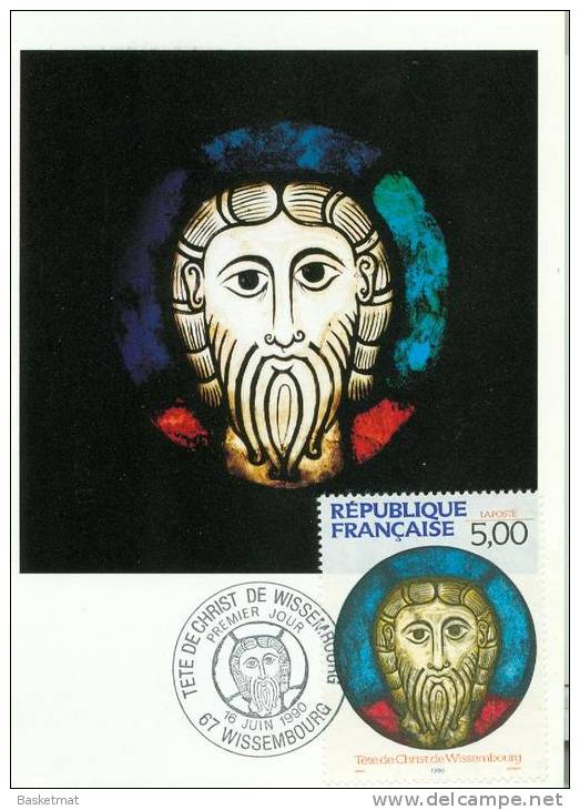 FRANCE CARTE MAXIMUM TETE DE CHRIST WISSEMBOURG  16/6/1990 - Glasses & Stained-Glasses