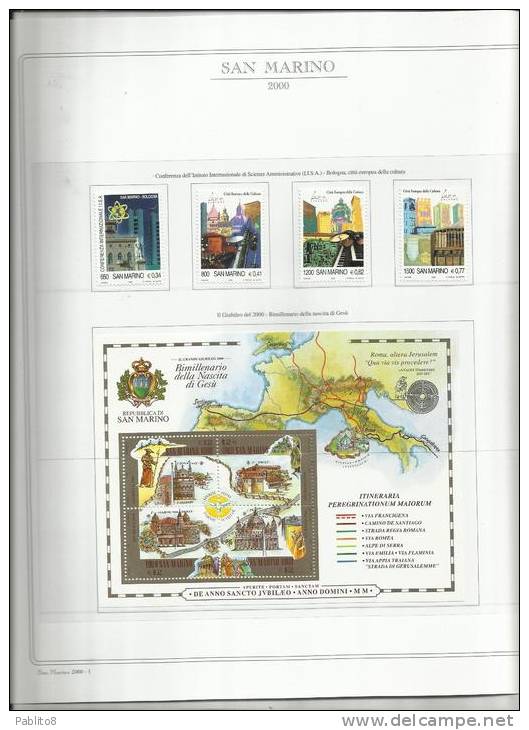 SAN MARINO 2000 ANNATA MNH MONTATA SU FOGLI MARINI - Full Years