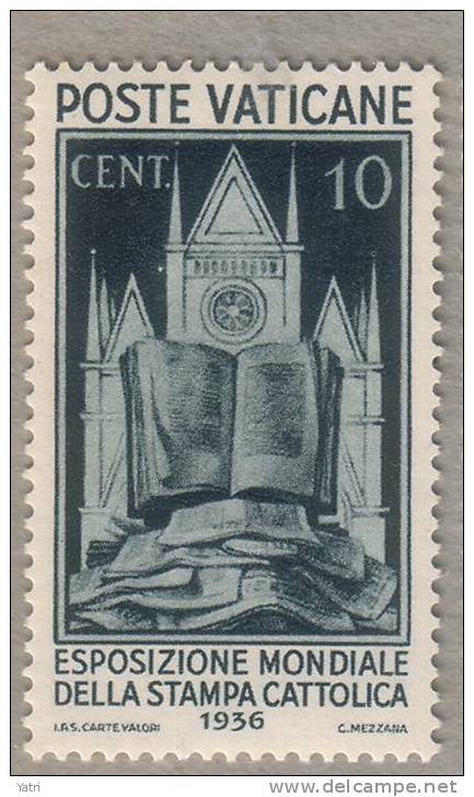 Vaticano - 1936 -  Esposizione Mondiale Stampa Cattolica - 10 Cent. - ** MNH - Ungebraucht