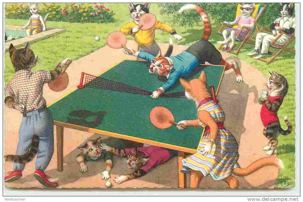 CHATS DESSINES AU PING PONG TENNIS DE TABLE - Tischtennis