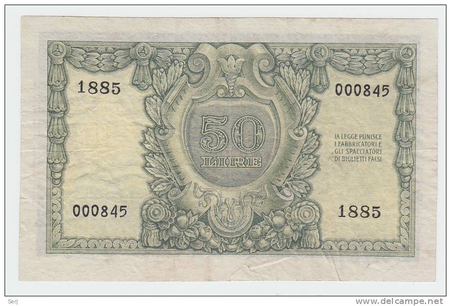 Italy 50 Lire 1951 VF++ CRISP Banknote P 91a 91 A - 50 Liras